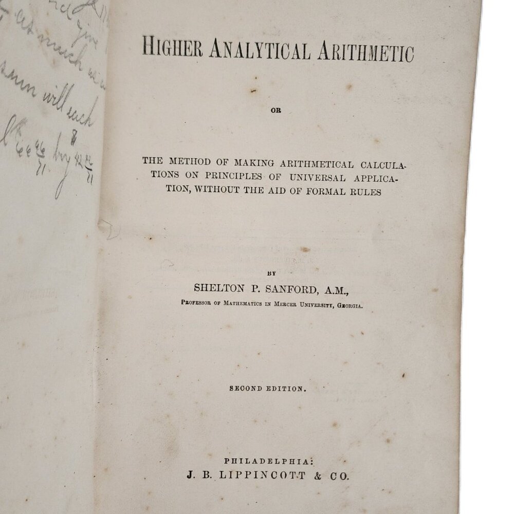 Higher Analytical Arithmetic 1870 HC by Shelton P Sanford 2nd Ed RARE DISC